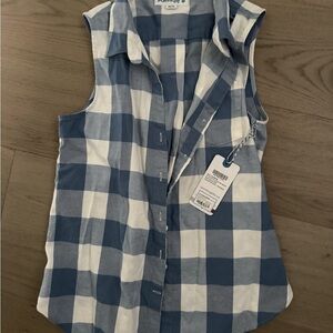 NWT SPORTING LIFE button down blue and white checkered shirt, never worn (M)